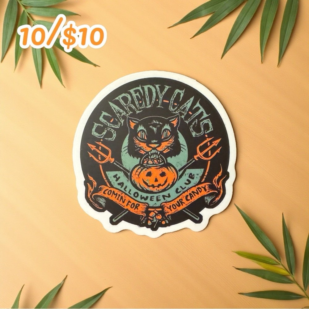 Vintage Halloween Sticker – Black Cat Scaredy Cats Club